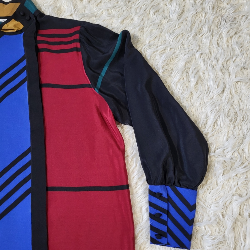 Vintage 80s Dianne B, Cygne Design Silk Blouse Multicolors Shirt Size 8 / 38 - Picture 4 of 12